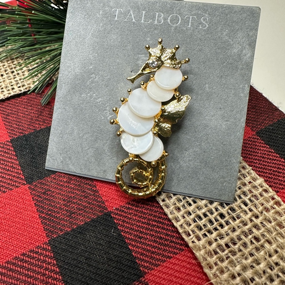 Talbots Gold and White Seahorse Brooch